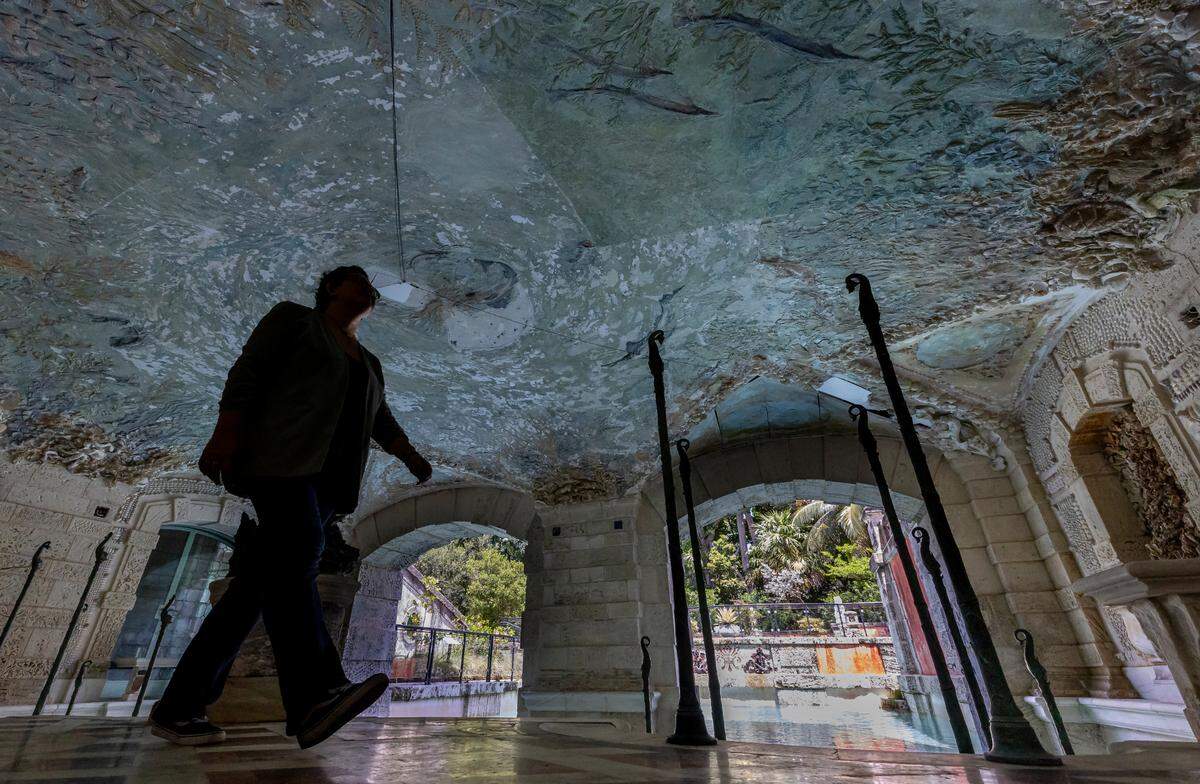 Robert Winthrop Chanler’s 107-year-old ceiling mural at Vizcaya’s grotto and swimming pool was painted with water-soluble paint that was no match for Florida’s humidity. Vizcaya received $750,000 from the National Park Service’s Save America’s Treasures grant program to restore it.
