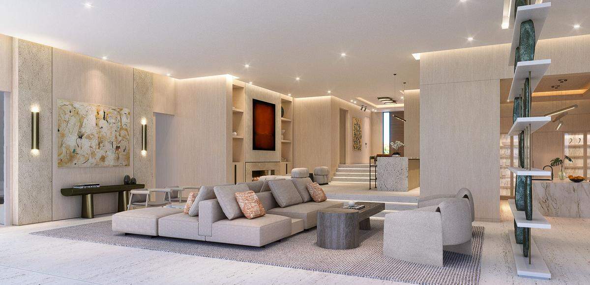 A rendering of a single-family home in the Mansions on Fisher Island shows what one of the recently sold lots, mansion 5, will look like on the inside upon completion. Mansion 5 is under contract for $36.5 million.