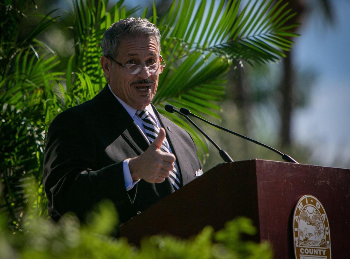 Jose “Pepe” Diaz speaks to attendees in Miami Gardens on Jan. 6, 2021, after being sworn in as chairman of the Miami-Dade County Commission.