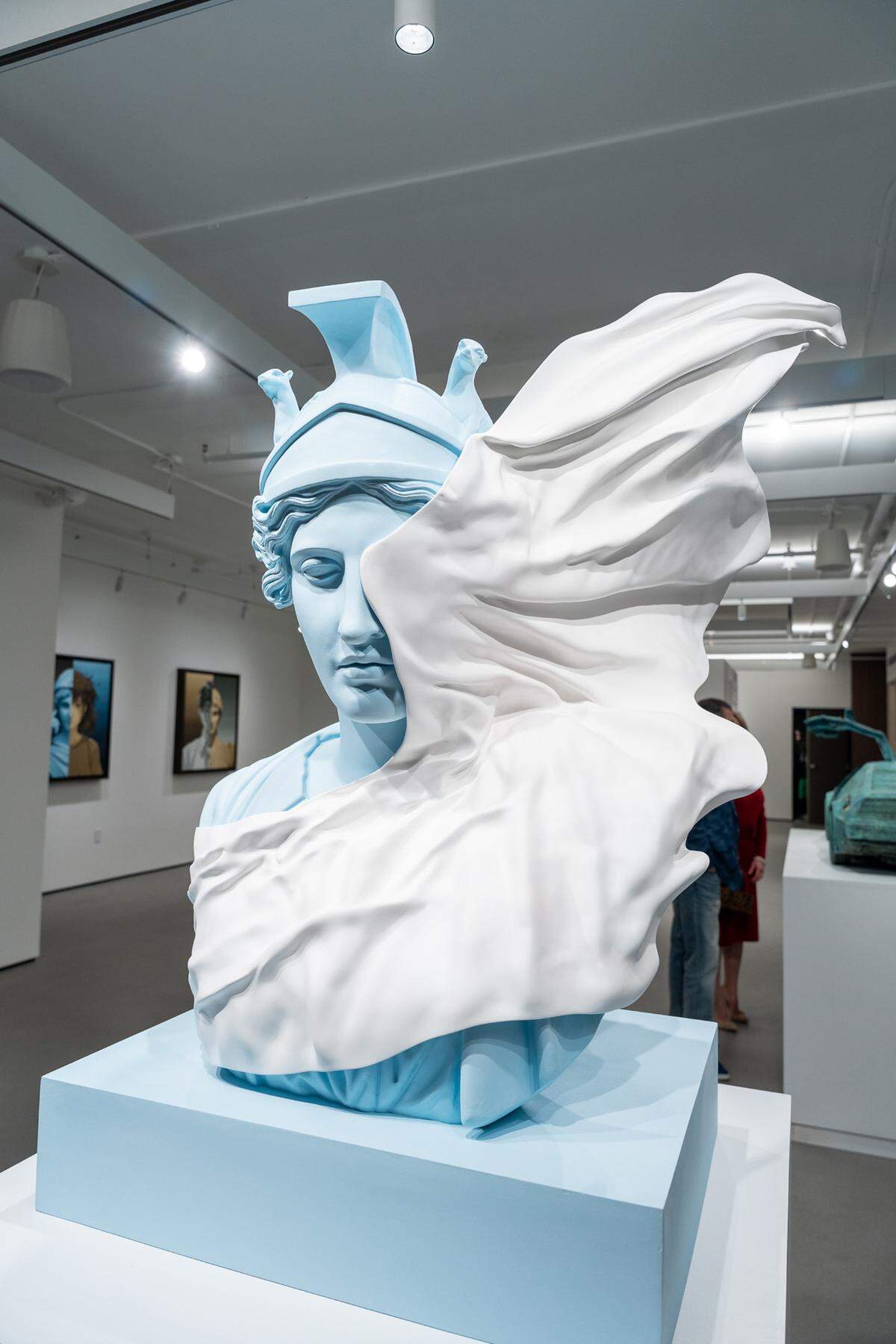 “Veiled Bust of Rome Deified O-T1” by artist Daniel Arsham on display at Ross+Kramer Gallery in Miami Beach.