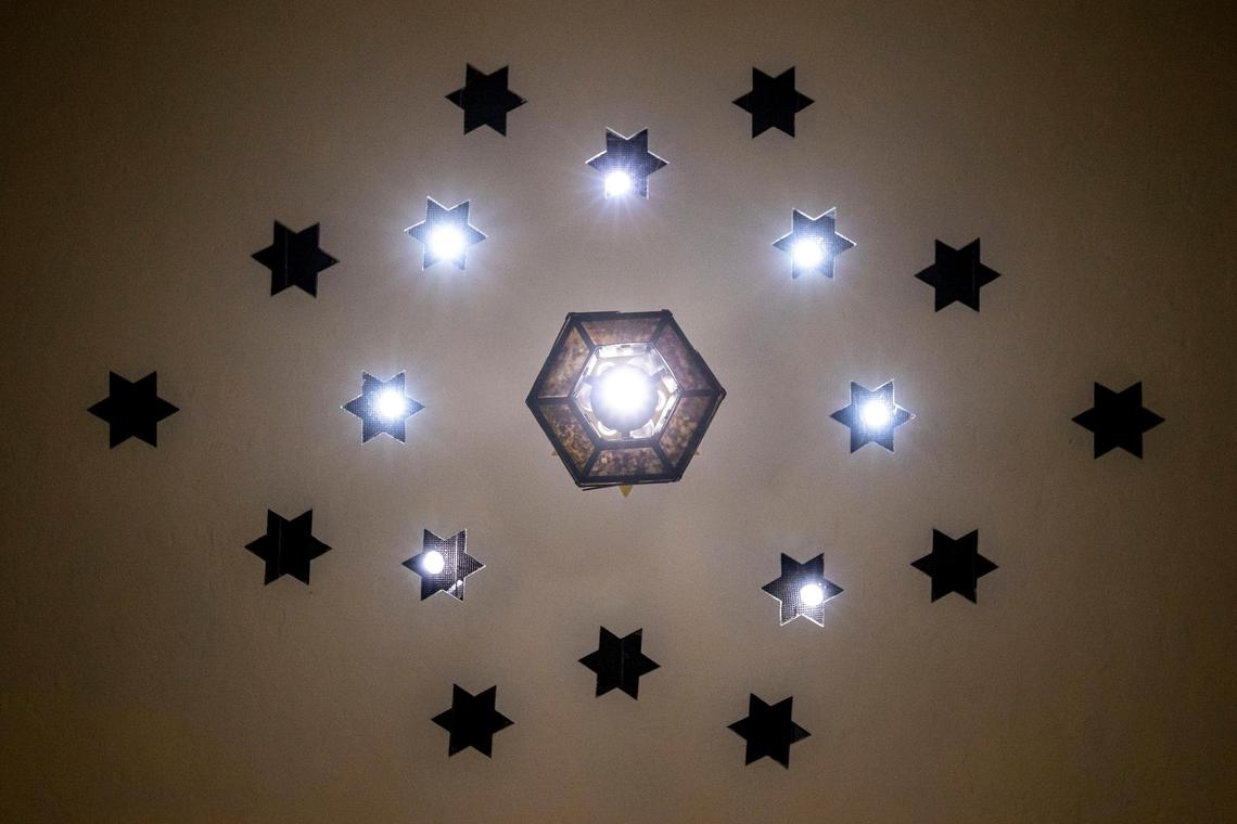 Design patterns featuring the Star of David on the ceiling as seen inside Temple Israel of Greater Miami on March 11, 2022.