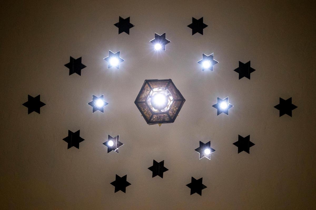 Design patterns featuring the Star of David on the ceiling as seen inside Temple Israel of Greater Miami on March 11, 2022.