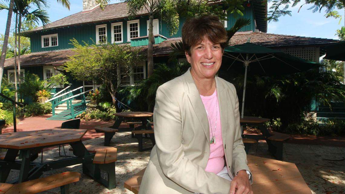Penny Townsend, the head of Ransom Everglades School in Coconut Grove, poses outside the Pagoda, the oldest building on campus. The school announced May 25 she had stepped down, effective immediately.