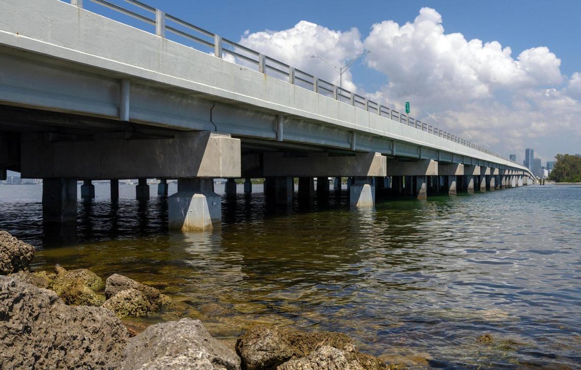 Pilings beneath the 1946 Bear Cut bridge, which connects Key Biscayne and Virginia Key, are in constant need of shoring up. Miami-Dade County has begun a three-year-planning process for the bridge’s replacement.