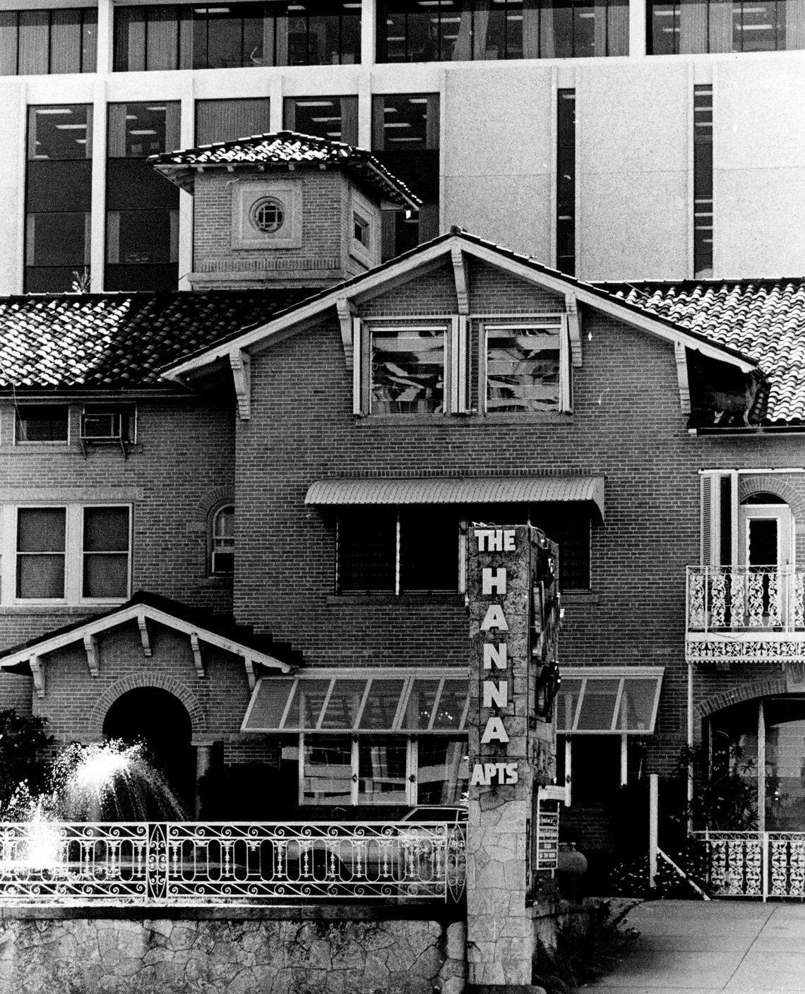 A new building looms over old apartments in Brickell in the 1970s.