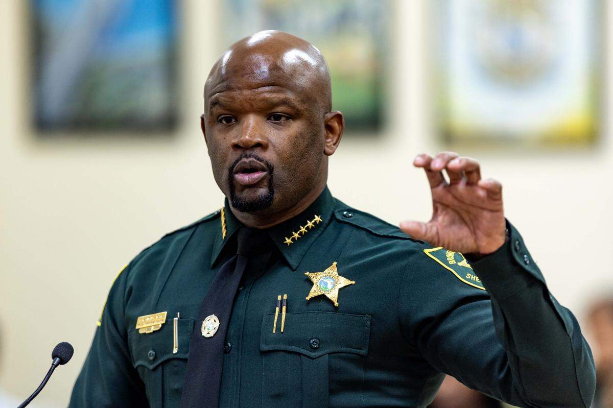 Broward County Sheriff Gregory Tony addresses the commission before a city budget meeting at West Park City Hall on Wednesday, September 17, 2025, in West Park, Fla.