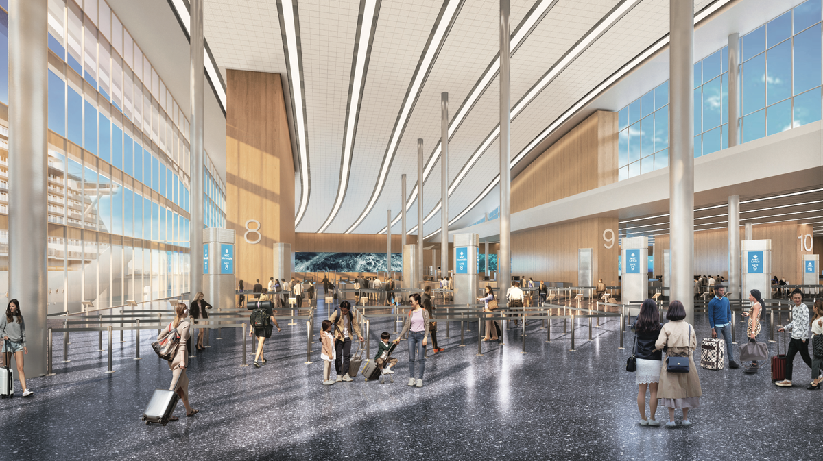 This rendering shows the planned interior of MSC Cruise’s new terminal at PortMiami.