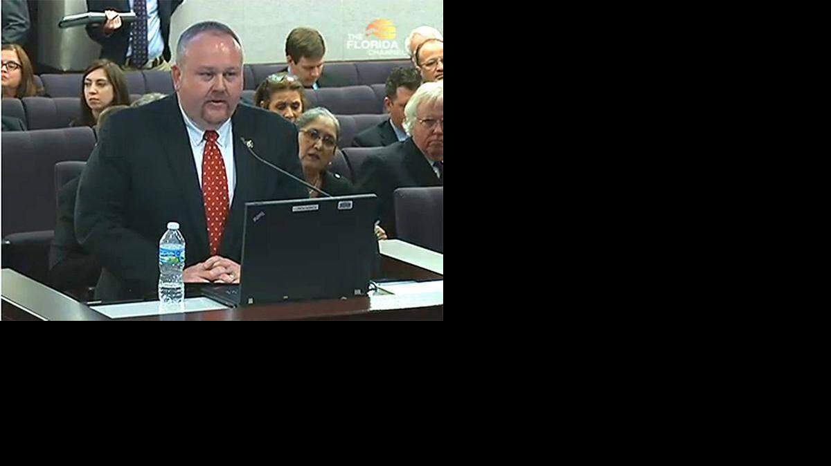 
Department of Corrections Inspector General Jeffery Beasley speaks to a Senate committee in March. 
