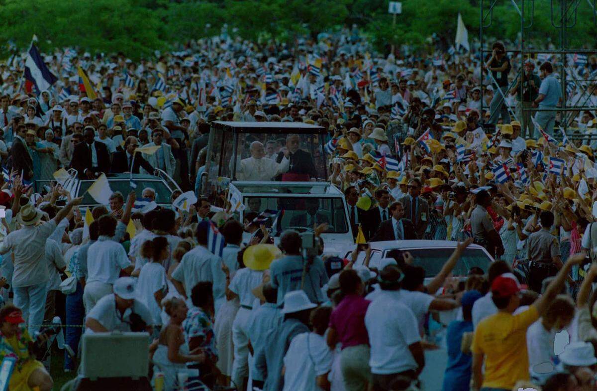 Pope John Paul II travels in his Popemobile during his trip to Miami.