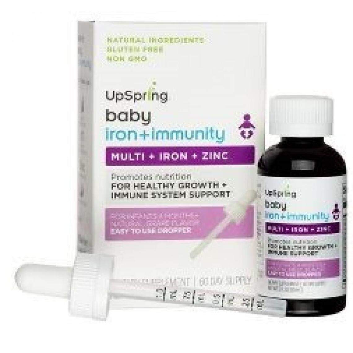 UpSpring Baby Iron + Immunity dietary supplements.