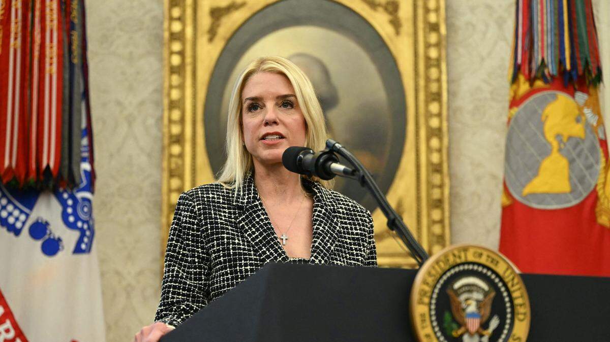 Pam Bondi speaks after being sworn in as U.S. attorney general in the Oval Office of the White House in Washington, D.C., on Feb. 5, 2025. She was dismissed in April 2026.