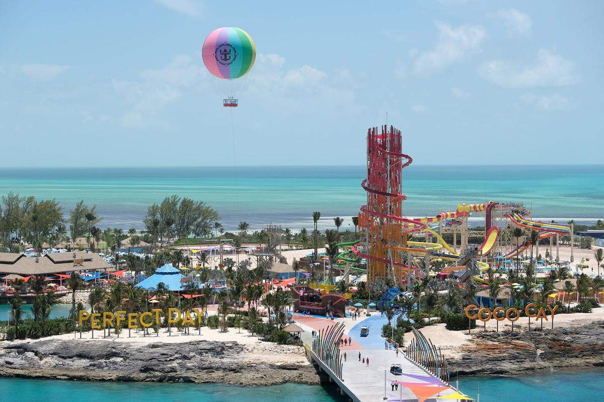 Royal Caribbean International’s new CocoCay private island, here in more tranquil times on May 4, 2019, reportedly survived Hurricane Dorian, which touched land about 80 miles north of CocoCay on September 2, 2019.