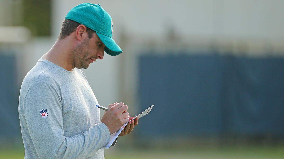 Miami Dolphins head coach Adam Gase looks on during training camp at the Baptist Health Training Facility at Nova Southeastern University on Tuesday, August. 14, 2018, in Davie.