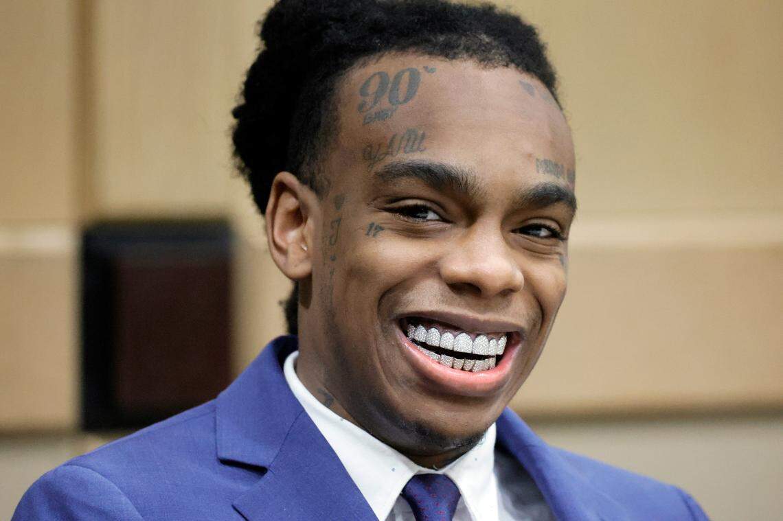 Jamell Demons, better known as rapper YNW Melly, is shown at the defense table before closing arguments in his trial at the Broward County Courthouse in Fort Lauderdale on Thursday, July 20, 2023. Demons, 22, is accused of killing two fellow rappers and conspiring to make it look like a drive-by shooting in October 2018. (Amy Beth Bennett / South Florida Sun Sentinel)