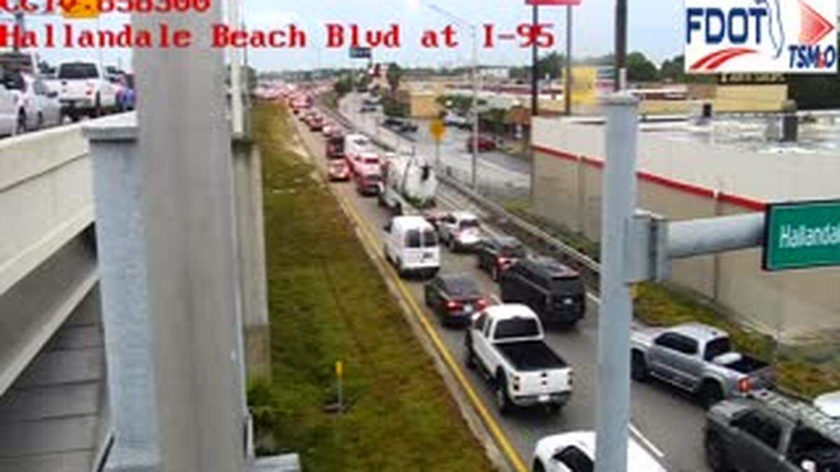 Drivers trying to get on Interstate 95 southbound Monday morning at Hallandale Beach Boulevard after the deadly crash stopped all I-95 south traffic after the entrance.