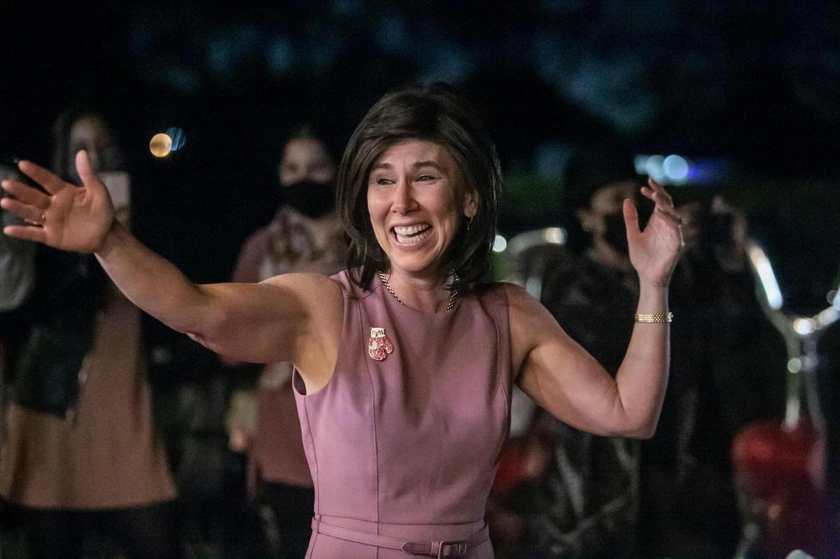 Teresa Murphy reacts on Feb. 4, 2021, after being named the 2022 Francisco R. Walker Teacher of the Year for Miami-Dade County Public Schools.