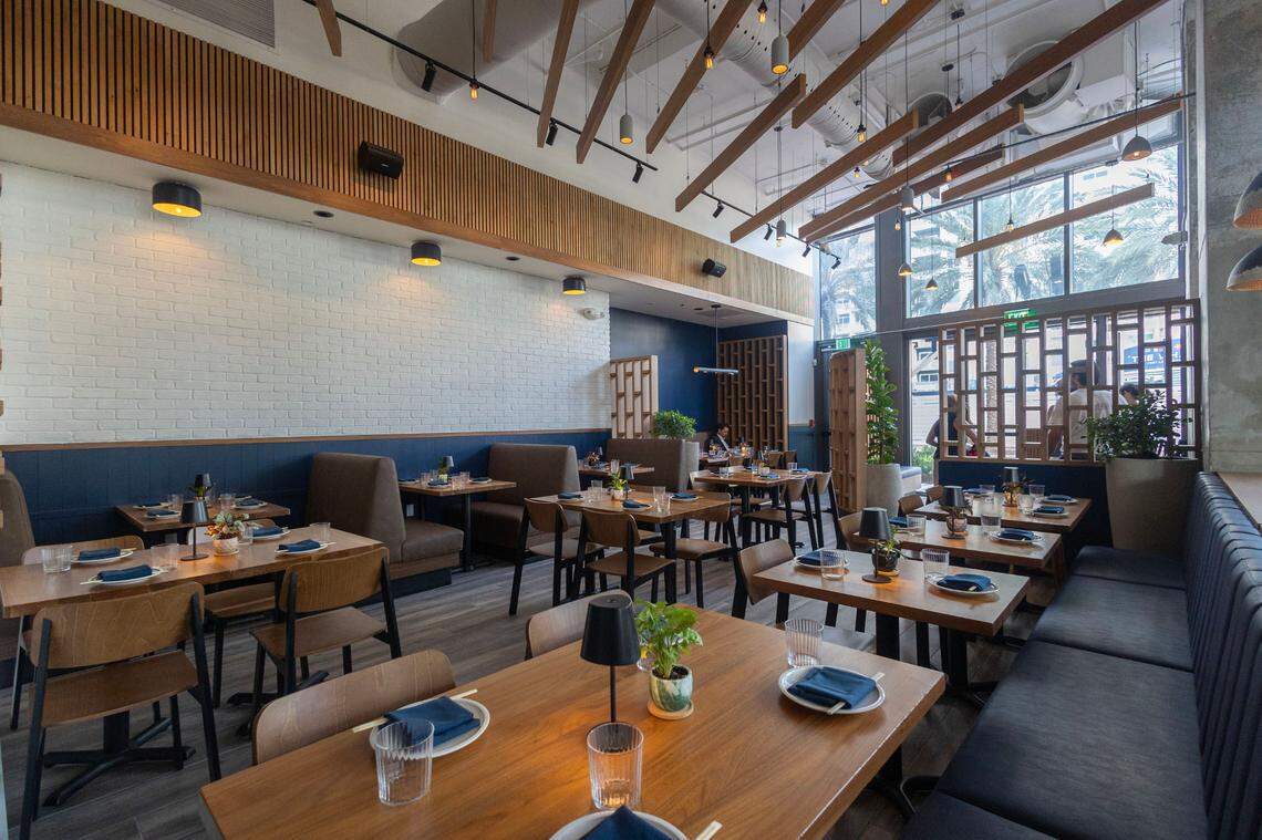 The dining room at Ukiah Japanese Smokehouse in Fort Lauderdale.