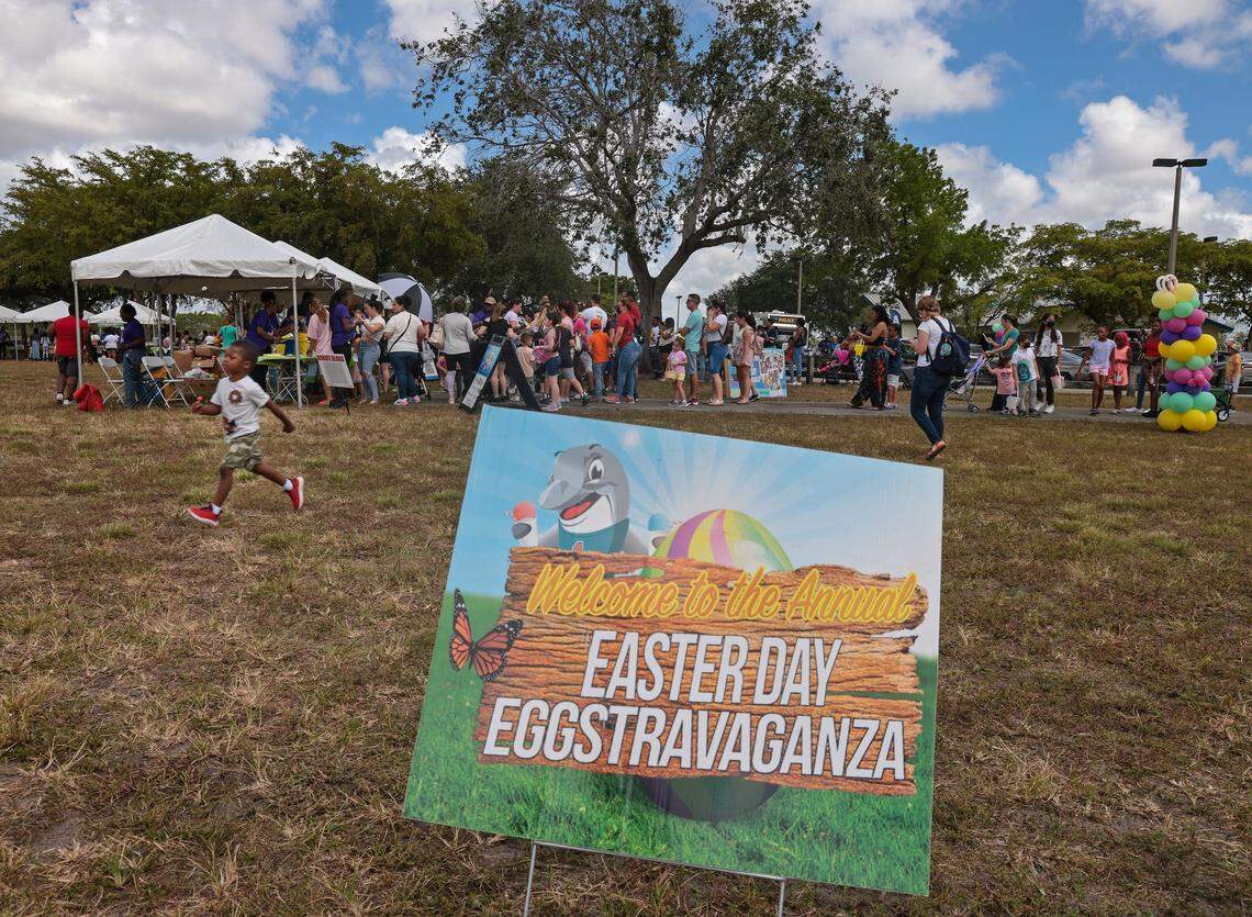 In this file photo from Easter Sunday, April 17, 2022, children and families celebrated Miami Gardens’ Easter Day Eggstravaganza that featured a helicopter egg drop, live performances, food trucks, a Kid Zone, rides, games, and other family oriented entertainment.