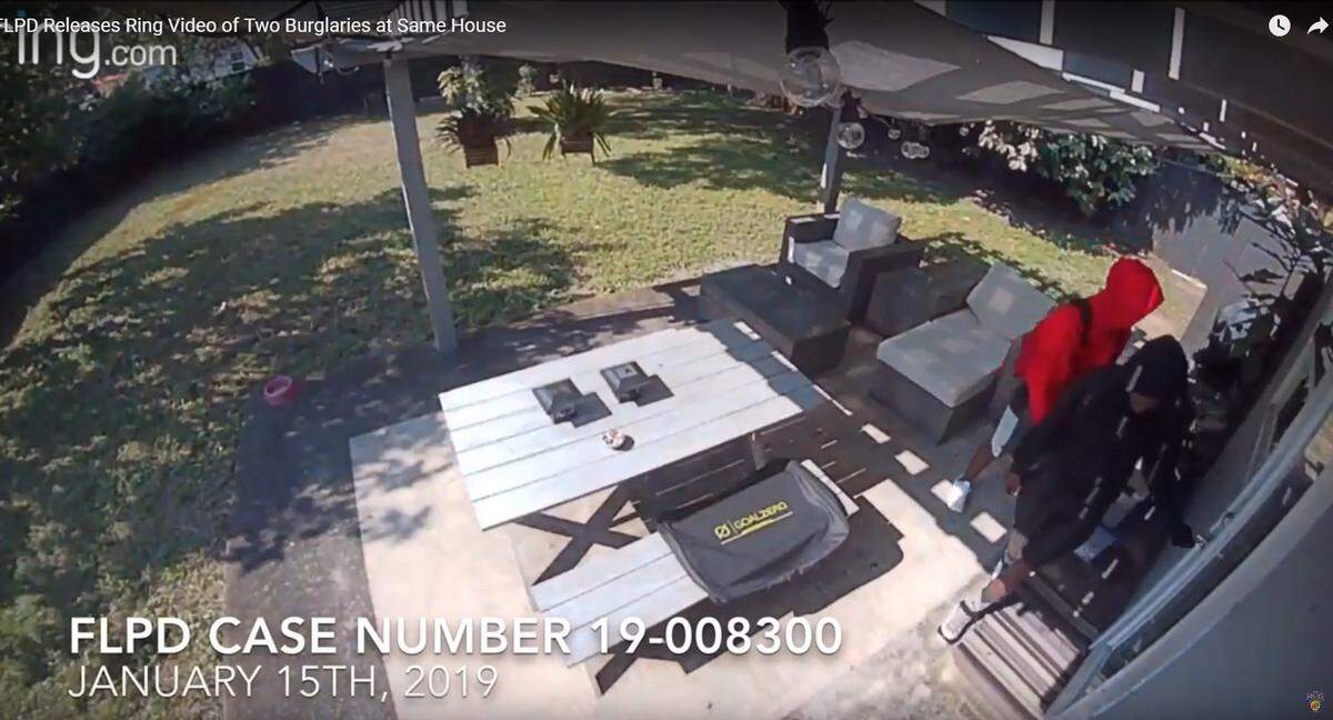 Fort Lauderdale police released this image of a burglary of a South Middle River home captured on a Ring surveillance camera on Jan. 15, 2019.