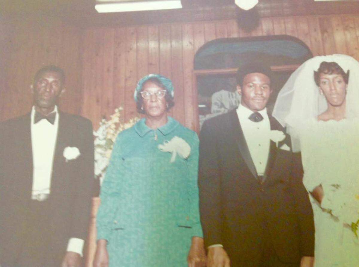 Frances Gillum, right, and Charles Gillum on their wedding day in 1970, next to her parents, Allen and Ella Baker Jackson.