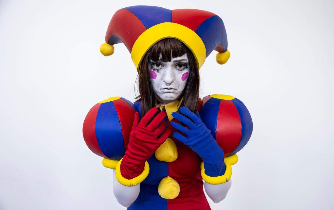 Vivian Fernandez, 30, cosplays as Pomni from The Amazing Digital Circus during Florida Supercon 2024 at the Miami Beach Convention Center on Saturday, July 13, 2024, in Miami Beach, Fla.