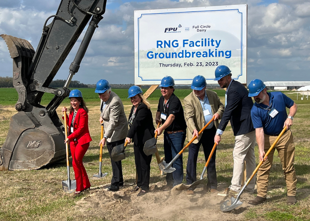 The groundbreaking of Chesapeake Utilities first renewable natural gas facility in Florida in partnership with Full Circle Dairy.