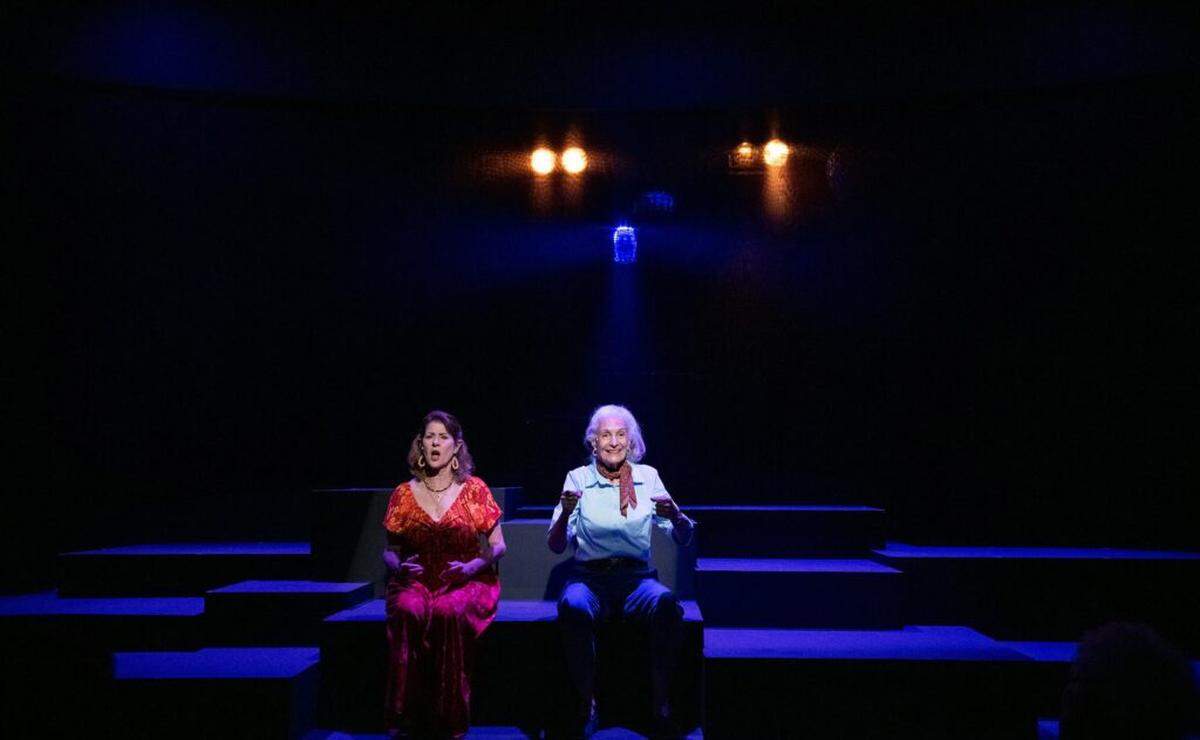 Every bit of the playing area is used including a scene where Alice (Patti Gardner) and Diana (Sara Morsey) enact riding in a car.