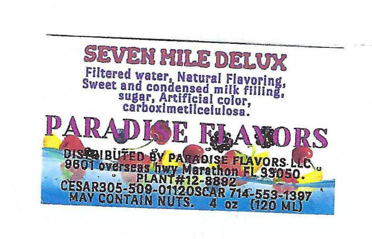 The label for Paradise Flavors’ Seven Mile Delux ice cream bars