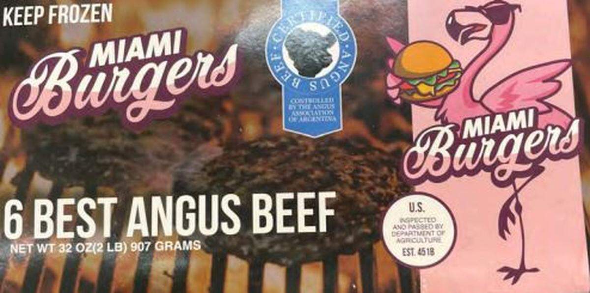 The packaging of Miami Burgers, which declares the burgers are from Angus beef and with the USDA’s mark of inspection. The USDA had a problem with both of these.