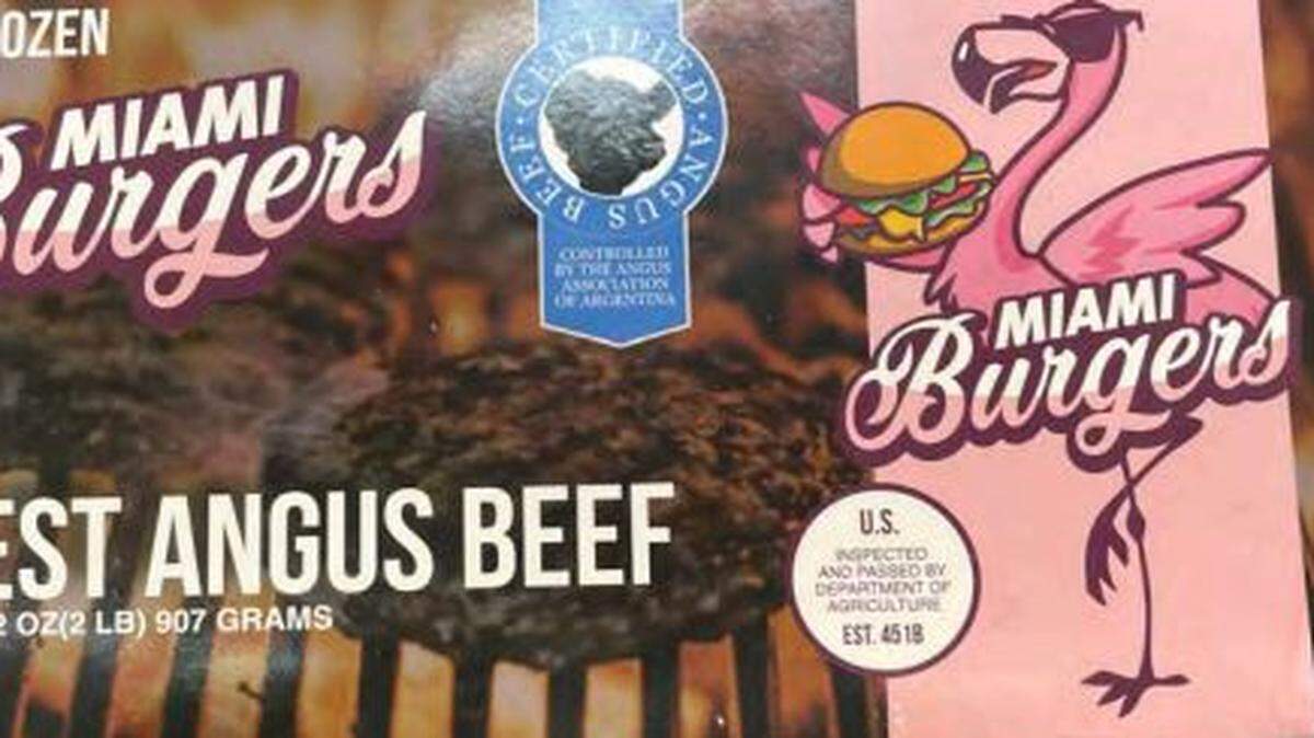 The packaging of Miami Burgers, which declares the burgers are from Angus beef and with the USDA’s mark of inspection. The USDA had a problem with both of these.