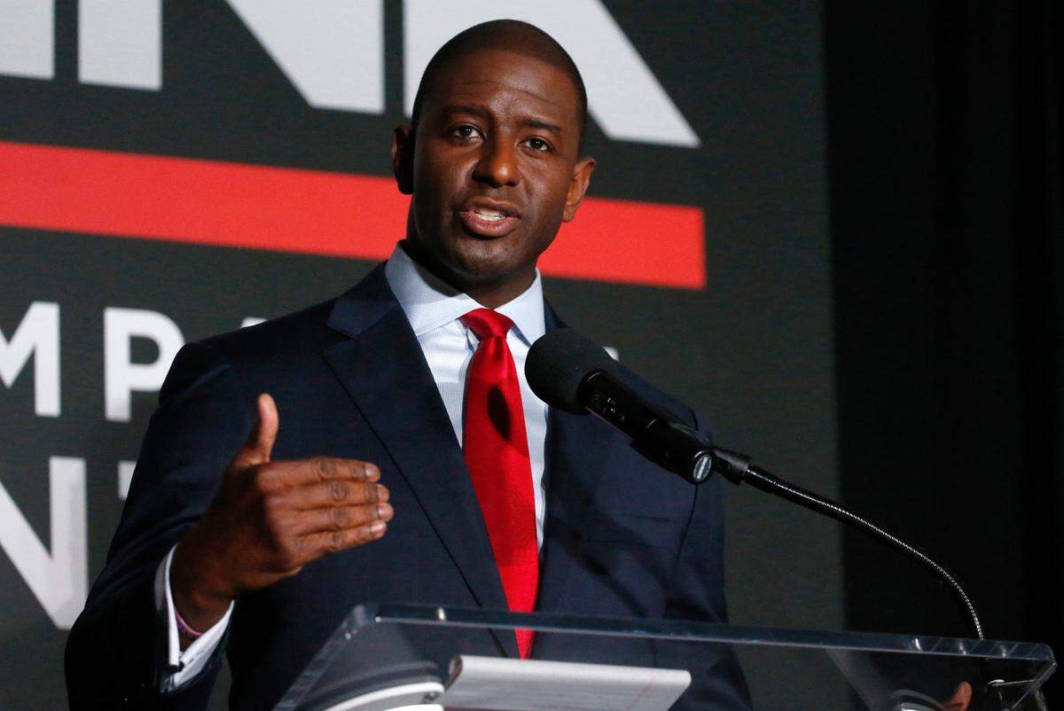 Tallahassee Mayor Andrew Gillum speaks during a Democratic gubernatorial debate in July held at Florida Gulf Coast University’s Cohen Center in Fort Myers.