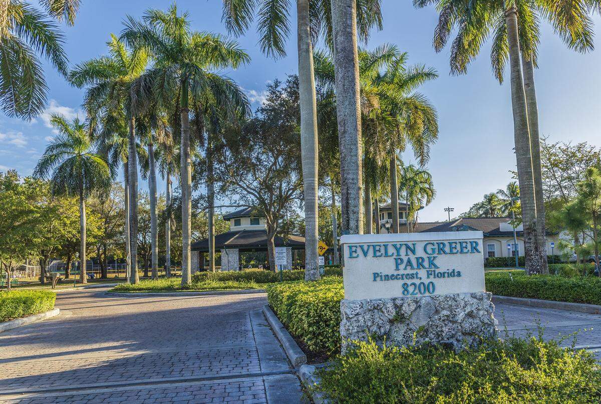 View of the entrance to the Evelyn Greer Park  in Pinecrest Village located at 8200 SW 124th St, Pinecrest, FL 33156, Florida, on Wednesday Feb. 4, 2026 