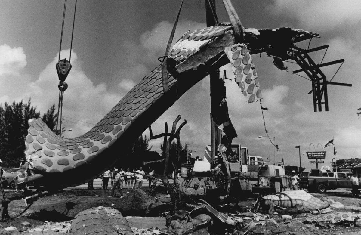 The iconic Serpentarium cobra broke apart in 1984 as it was being moved to a new home at South Miami High School.