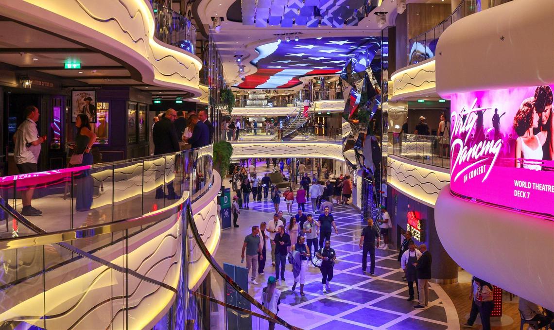 Three levels of shops, bars, restaurants, and entertainment is offered as MSC Cruises officially named its highly-anticipated new flagship, MSC World America, at the line’s new state-of-the-art MSC Miami Cruise Terminal on Wednesday, April 9, 2025, at PortMiami.