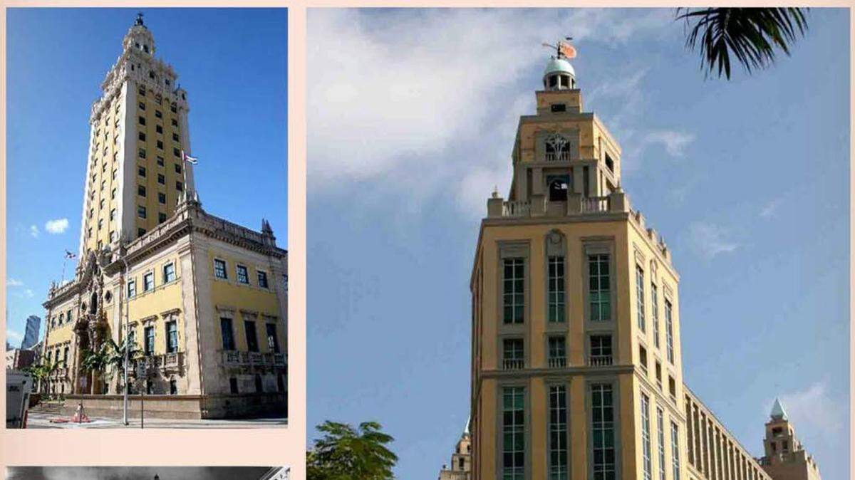 The 255-foot Freedom Tower (left) was completed in 1925, months before the opening of the Biltmore. At right, the Alhambra in Coral Gables.