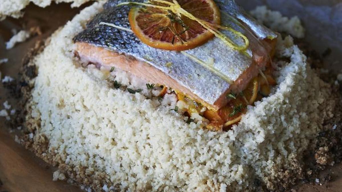 Salmon with salt crust.