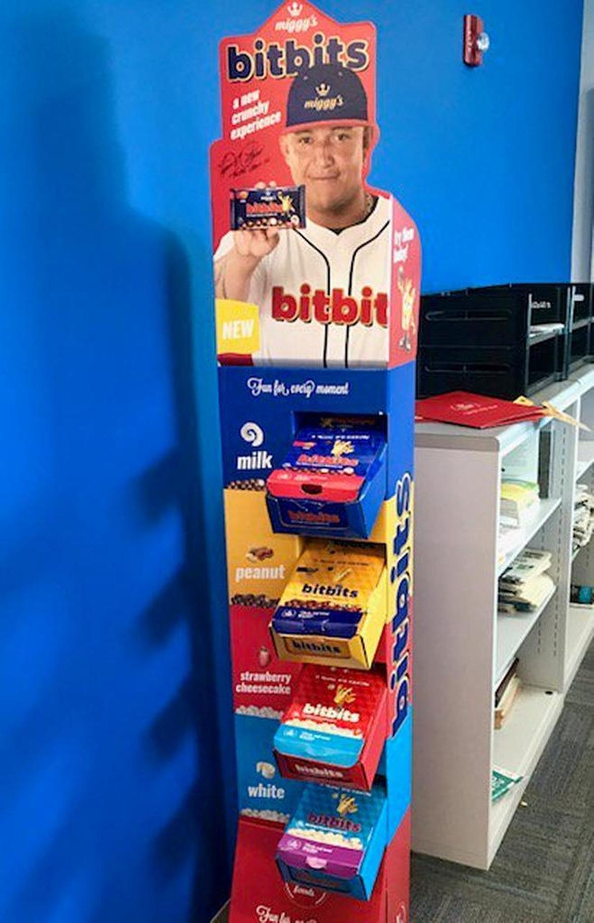 Former Marlins player Miguel Cabrera recently announced the first products under his Miami-based Miggy Foods. The crispy, chocolate candies are called bitbits. The bite-sized snacks will be sold at major retailers as well as at Miami Dolphins games.