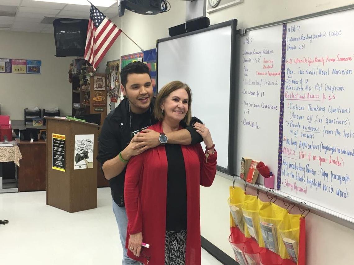 Chris Valdes and his former teacher, Graciela Reyes, who bought him cookbooks and helped pay for him to have dinner with Paula Deen.