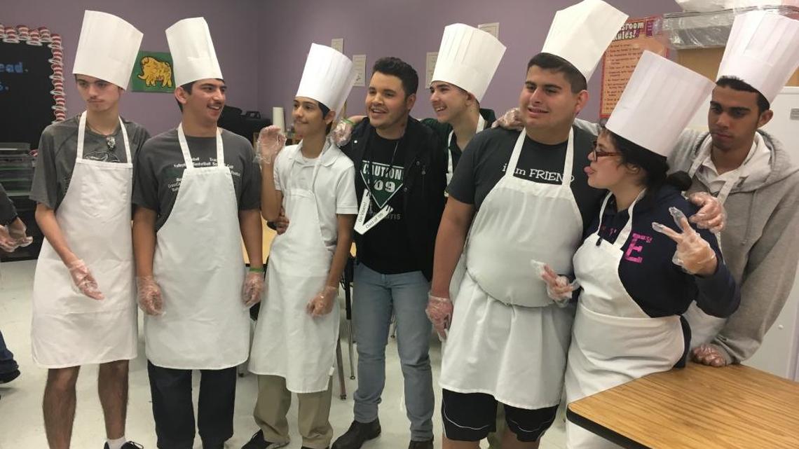 Chef Chris Valdes taught a baking class to students at Felix Varela High School as part of his returning to the school as Principal of the Day. He was a 2009 graduate of the school.