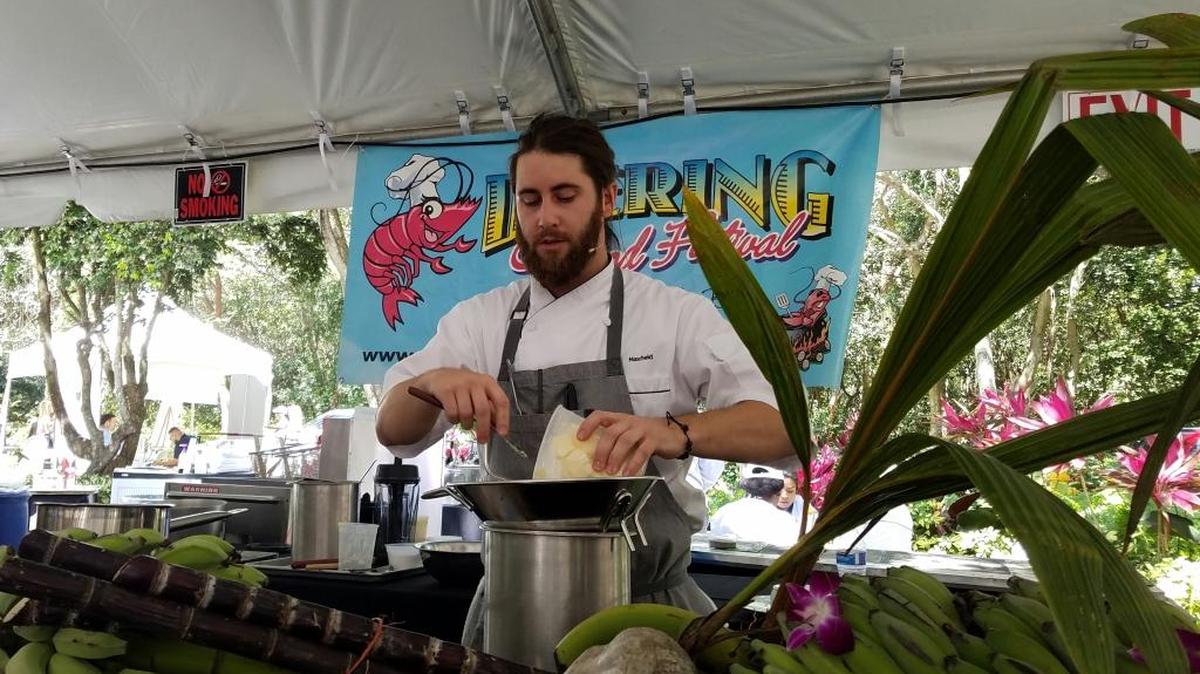 Jeff Maxfield, executive chef at BRAVA by Brad Kilgore at the Adrienne Arsht Center for the Performing Arts, prepared a flavorful reimagining of New England clam chowder.