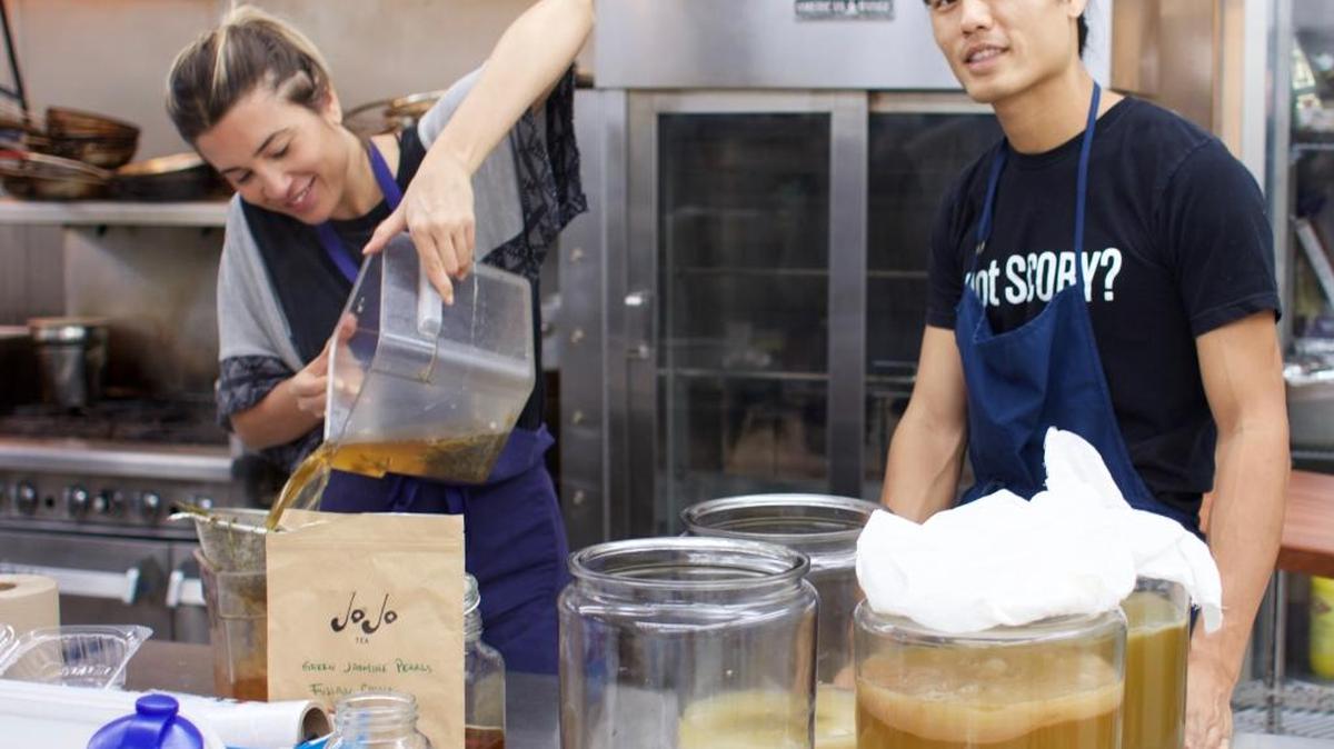 Ariel Pinho and Michael Chow make their Betta Bucha kombucha at Hidden Kitchen in Miami Beach.