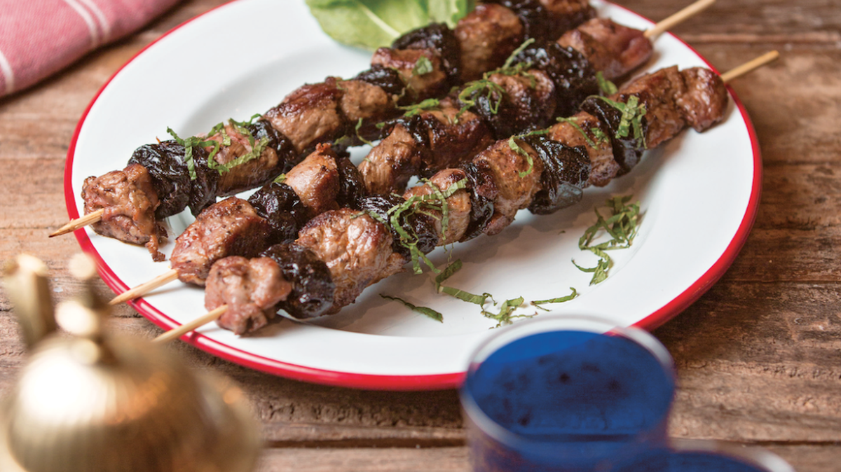 Cumin scented lamb and prune skewers from ‘My Spiced Kitchen’ by Yaniv Cohen, Page street Publishing.