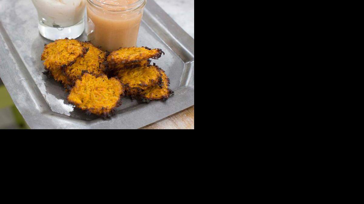 
Baked, not fried: Cumin and smoked paprika give these oven-baked latkes a deep flavor. 
