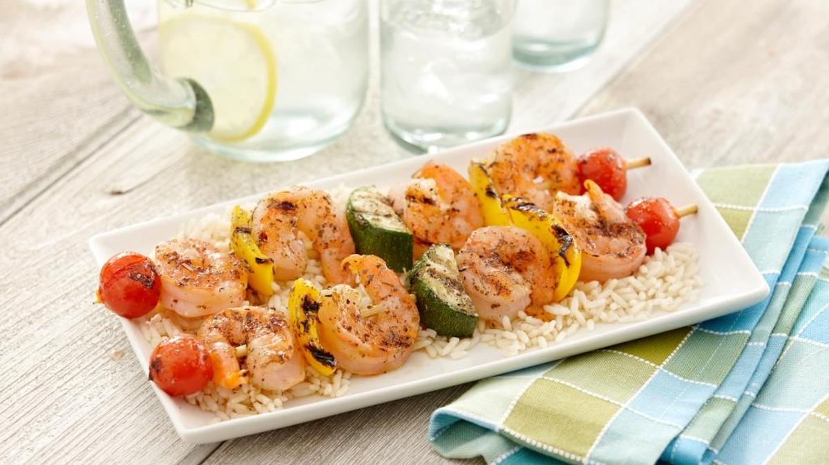Grilled shrimp skewers.