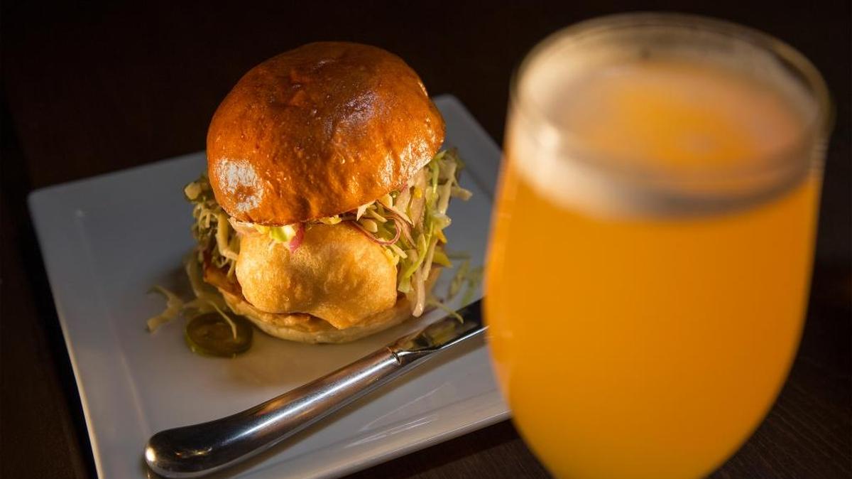 The fried cod sandwich is made with cod battered in Belgian-style witbier.