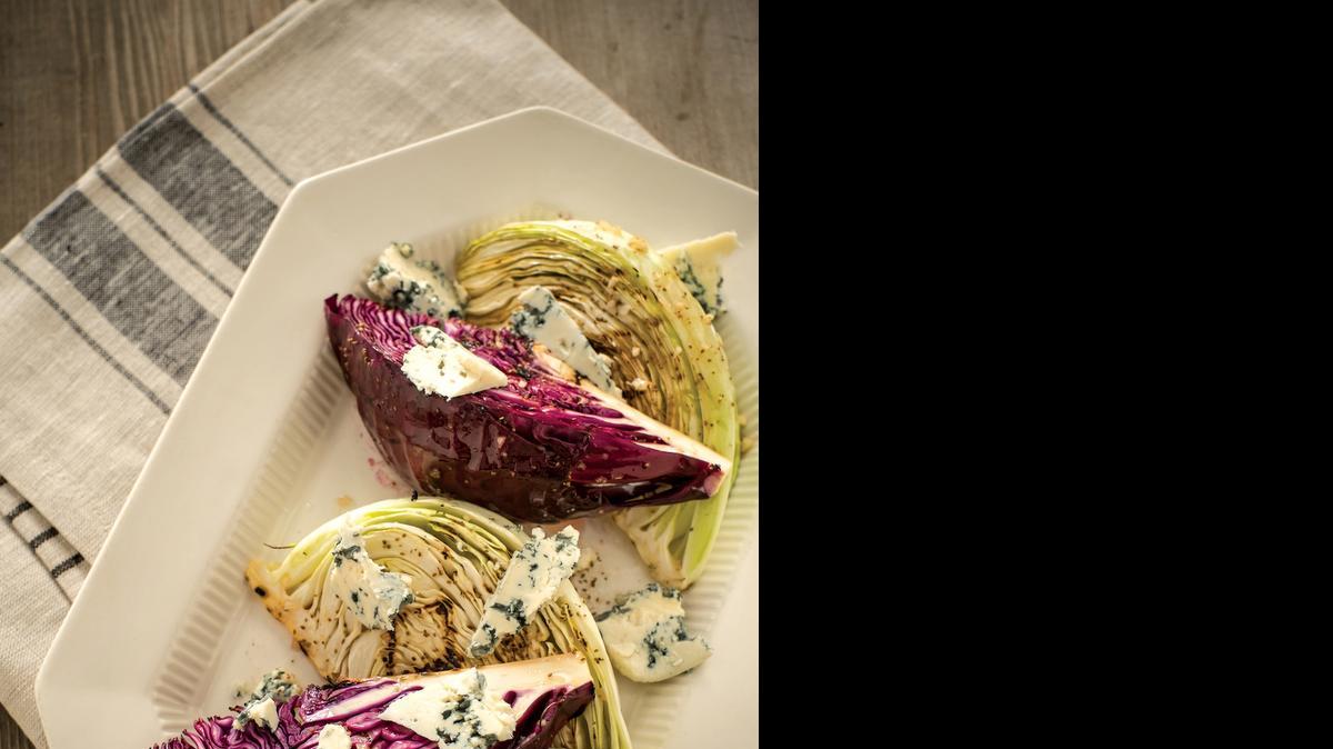 
Grilled Red and Savoy Cabbage with Roquefort and Celery Seed Dressing: From ‘BBQ Bistro,’ by Karen Adler and Judith Fertig. 
