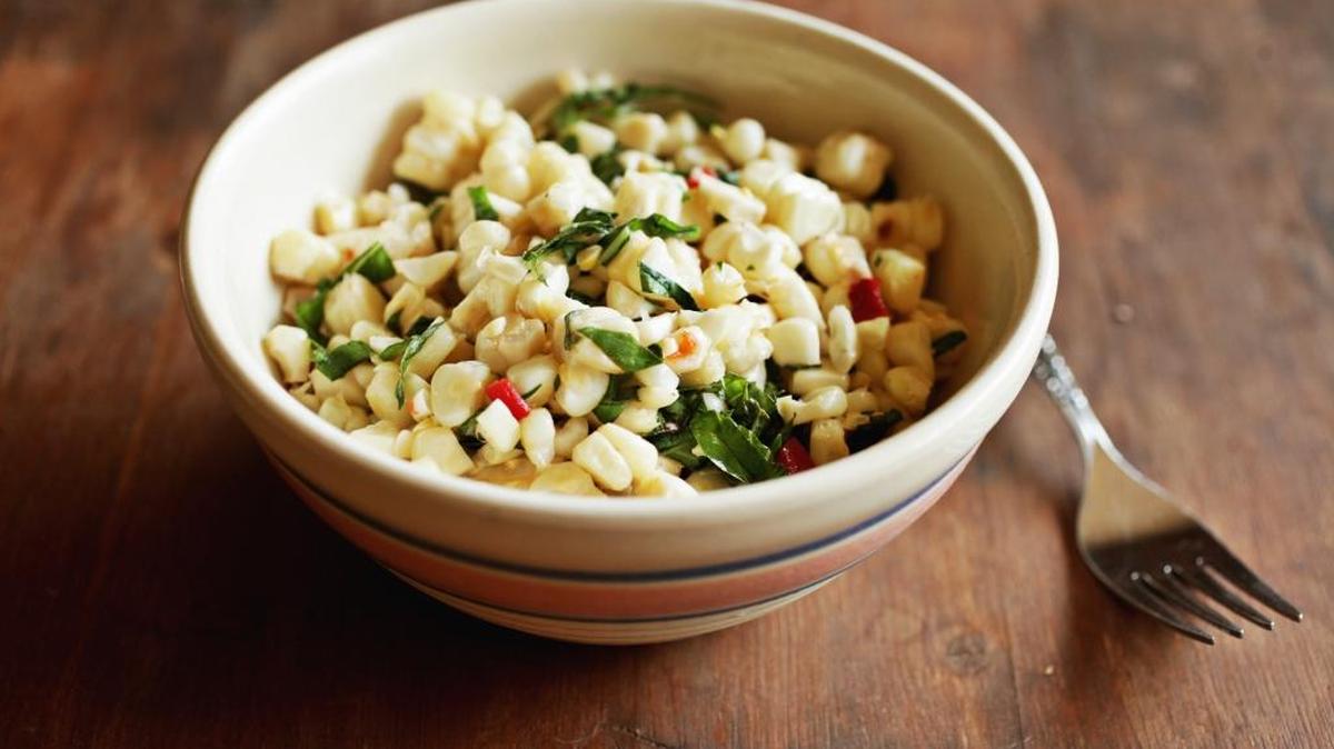 
Vegetables the Southern way: Grilled corn salad with chiles, basil and lime makes for a light summer dish. 
