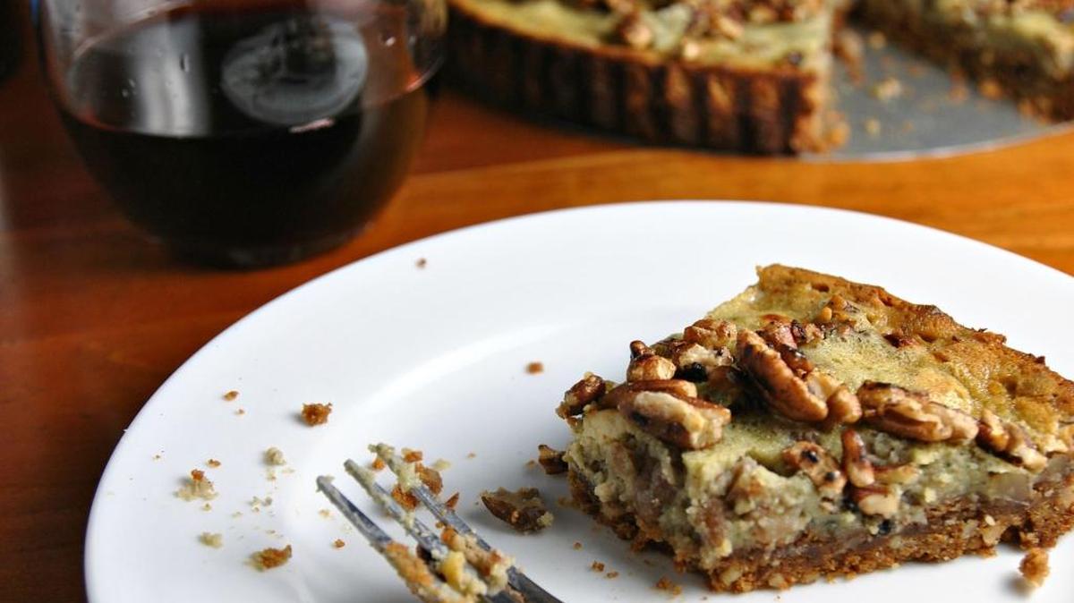 Pecan Maple Blue Cheese Bourbon Tart is a worth-it holiday indulgence.