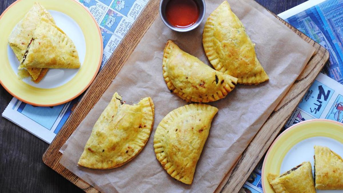 
Jamaican patties can be filled with any number of combinations of spiced meats and vegetables. 
