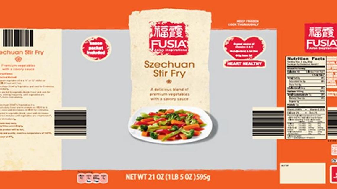 The packaging of recalled Fusia Szechuan Stir Fry